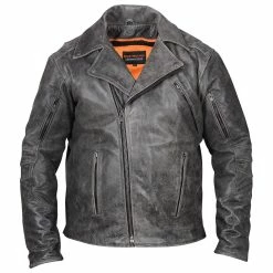Vance Leathers Men's Beltless Distressed Gray Leather Jacket